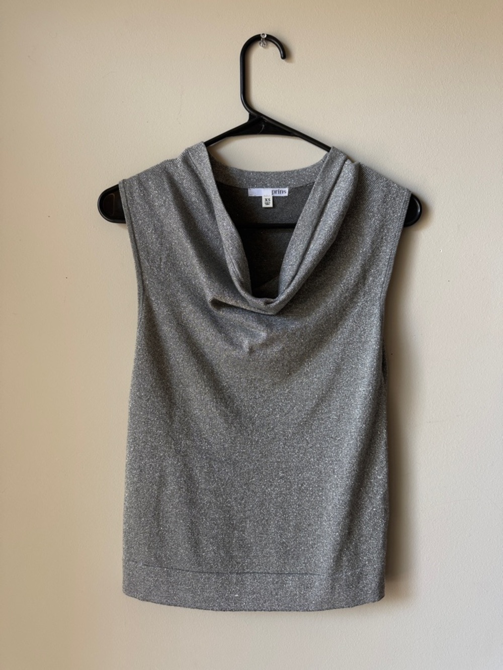 Sleeveless Cowl Neck Metallic Knit Top - Silver Gray